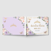 Blush Paarse Lila Bloemenvlinders QUINCEAÑERA Gastenboek (Volledig)