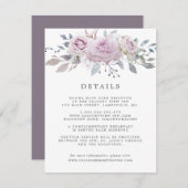 Blush Paarse Roos Bloemen Bruiloft Gast Details Informatiekaartje (Voorkant / Achterkant)