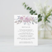 Blush Paarse Roos Bloemen Bruiloft Gast Details Informatiekaartje (Staand voorkant)