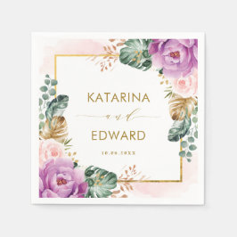 Blush Paarse Tropische Bloemen Greenery Wedding Servet