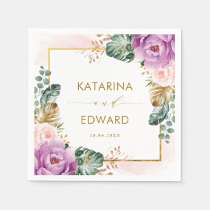 Blush Paarse Tropische Bloemen Greenery Wedding Servet