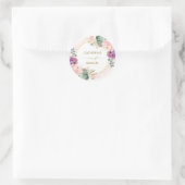 Blush Paarse Tropische Boheemse Bloemen Bruiloft Ronde Sticker (Tas)