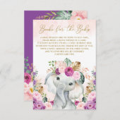 Blush Paarse Tropische Floral Elephant brengt boek Informatiekaartje (Voorkant / Achterkant)
