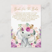 Blush Paarse Tropische Floral Elephant brengt boek Informatiekaartje (Voorkant)