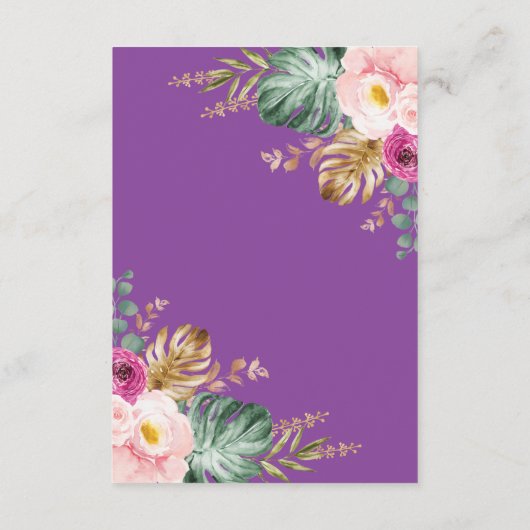 Blush Paarse Tropische Floral Elephant brengt boek Informatiekaartje (Achterkant)