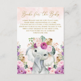 Blush Paarse Tropische Floral Elephant brengt boek Informatiekaartje