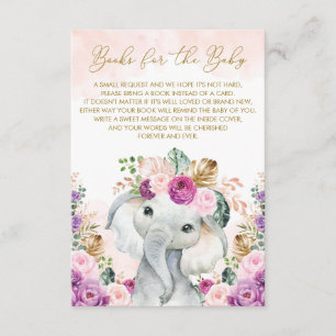 Blush Paarse Tropische Floral Elephant brengt boek Informatiekaartje