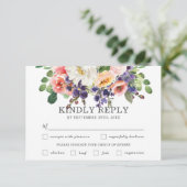 Blush Paarse Witte Bloemen Bruiloft Maaltijd Keuze RSVP Kaartje (Staand voorkant)