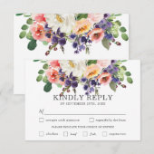 Blush Paarse Witte Bloemen Bruiloft Maaltijd Keuze RSVP Kaartje (Voorkant / Achterkant)