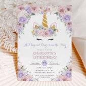 Blush Paarse witte bloemeneenhoorn 1e 2e verjaarda Kaart