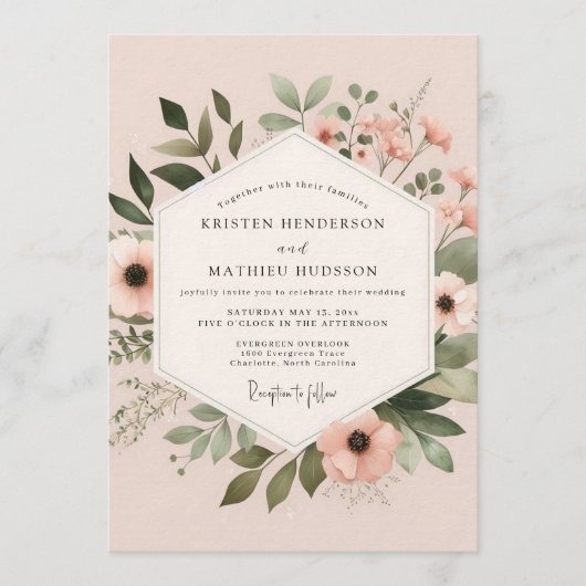 Blush Painted Anemone Wedding Kaart (Voorkant)