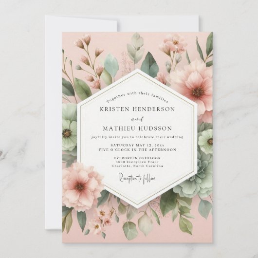 Blush Painterly Botanical Wedding Kaart (Voorkant)