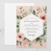 Blush Painterly Botanical Wedding Kaart (Voorkant / Achterkant)