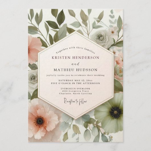 Blush Painterly Flora Wedding Kaart (Voorkant)