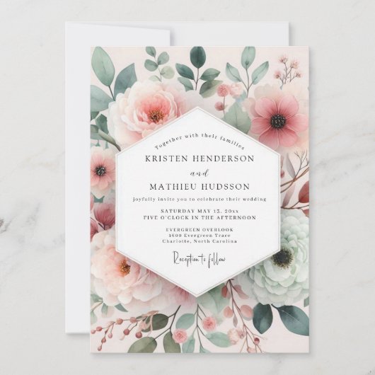 Blush Painterly Rose Wedding Kaart (Voorkant)