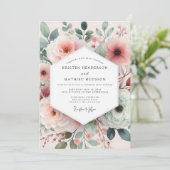 Blush Painterly Rose Wedding Kaart (Staand voorkant)