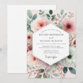Blush Painterly Rose Wedding Kaart (Voorkant / Achterkant)