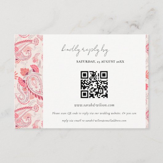 Blush Paisley Typography Weddenschap RSVP QR Code Informatiekaartje (Voorkant)