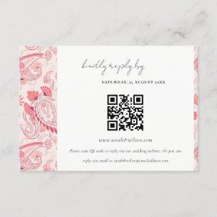 Blush Paisley Typography Weddenschap RSVP QR Code Informatiekaartje