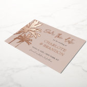 Blush Palm Trees Beach Wedding Save the Date Gold Folie Uitnodiging (Gedraaid)