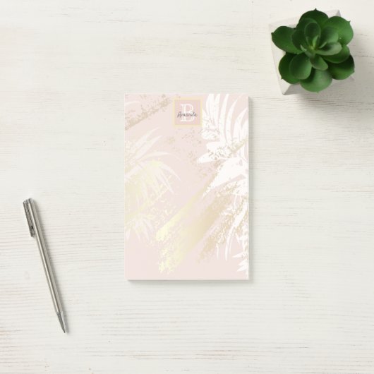 Blush palm verlaat gouden witte monogram post-it® notes (Kantoor)