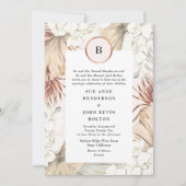 Blush Pampas en Roos Gold Foil Wedding Invitation Kaart (Voorkant)