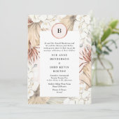 Blush Pampas en Roos Gold Foil Wedding Invitation Kaart (Staand voorkant)