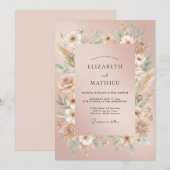 Blush Pampas Gras Eucalyptus Bruiloft Kaart (Voorkant / Achterkant)