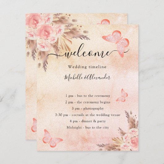 Blush pampas gras roos vlinder bruiloft (Voorkant / Achterkant)