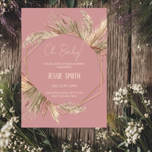Blush Pampas Grass Boho Douche Uitnodigingen