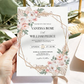 Blush Pampas Grass Boho Wedding Gold Geometrisch Kaart
