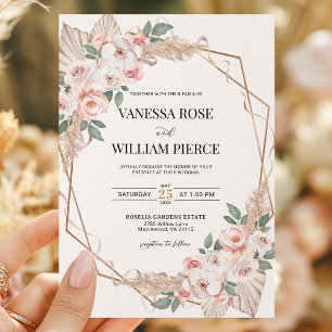 Blush Pampas Grass Boho Wedding Gold Geometrisch Kaart