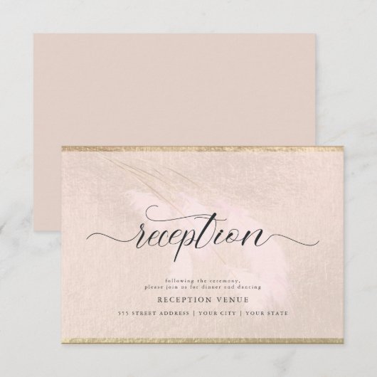 Blush Pampas Grass Calligraphy Reception Kaart (Voorkant / Achterkant)