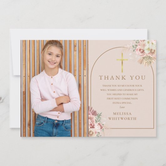 Blush Pampas Grass First Heilige Communie Bedankkaart (Voorkant)