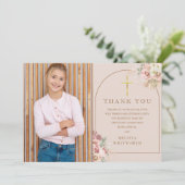 Blush Pampas Grass First Heilige Communie Bedankkaart (Staand voorkant)