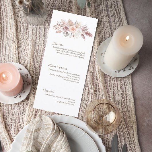 Blush Pampas Grass Floral Wedding Menu