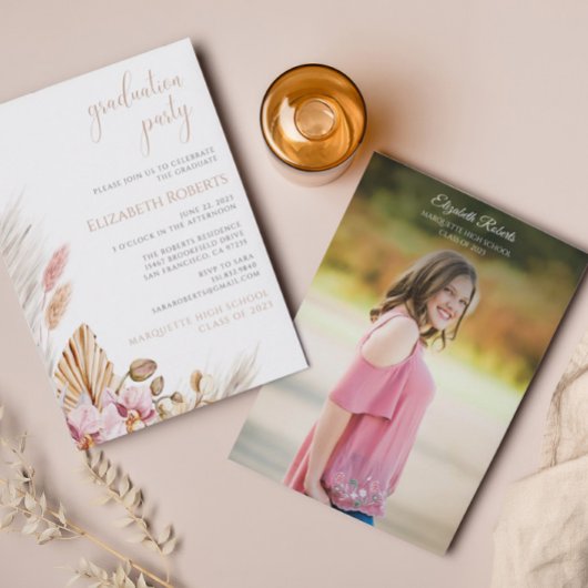 Blush Pampas Grass Graduparty Kaart