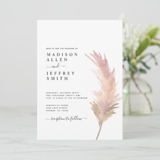 Blush Pampas Grass Minimalist Weddenschap Aankondiging (Staand voorkant)