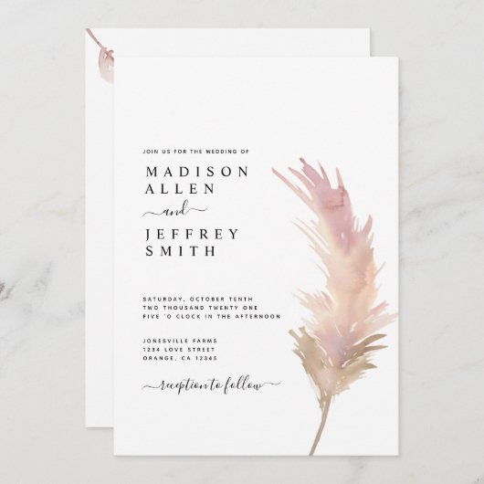 Blush Pampas Grass Minimalist Weddenschap Aankondiging (Voorkant / Achterkant)
