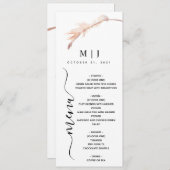 Blush Pampas Grass Minimalist Weddenschap Menu (Voorkant / Achterkant)