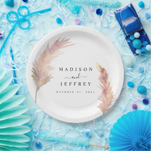 Blush Pampas Grass Minimalist Weddenschap Papieren Bordje (Feest)