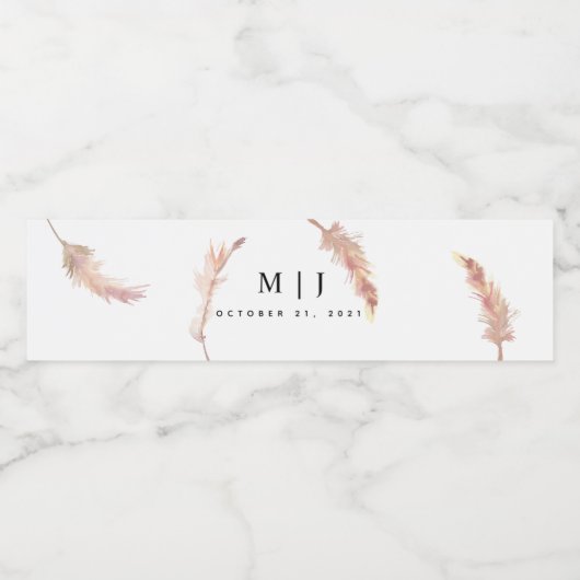 Blush Pampas Grass Minimalist Weddenschap Waterfles Etiket (Enkel label)