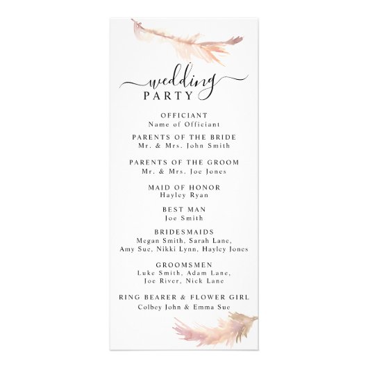 Blush Pampas Grass Minimalist Wedding Programme Reclamekaart (Achterkant)