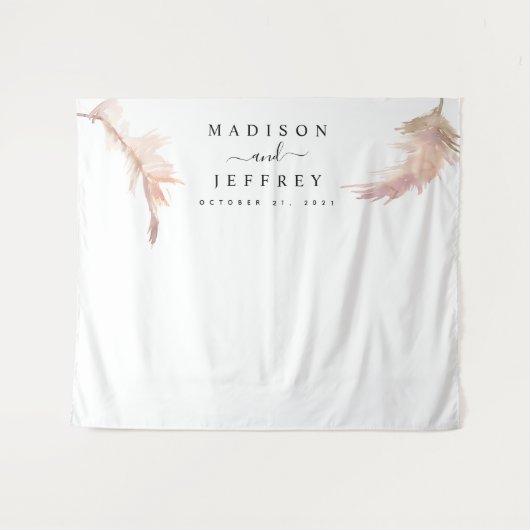 Blush Pampas Grass Minimalist Weduwachtergrond Wandkleed (Voorkant (horizontaal))