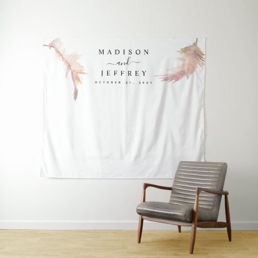 Blush Pampas Grass Minimalist Weduwachtergrond Wandkleed (In Situ (horizontaal))