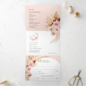 Blush Pampas Grass Modern Boho 3 in 1 Drieluik Uitnodiging (Binnen)