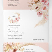 Blush Pampas Grass Modern Boho 3 in 1 Drieluik Uitnodiging (Binnenkant midden)
