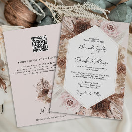 Blush Pampas Grass QR Code RSVP Weddenschap Kaart