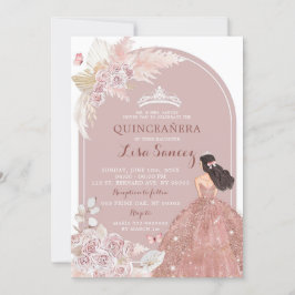 Blush Pampas Grass Quinceañera Invitatio Kaart