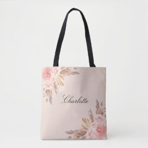 Blush pampas grass roos gouden bloemen naam tote bag